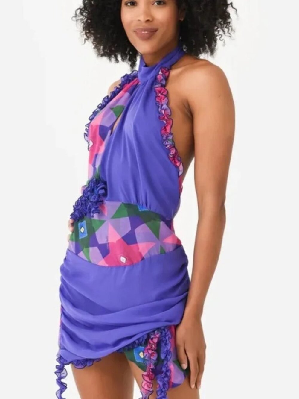 ANIM Halter Helmet Backless Mini Dress in Multi Novelty Womens MD - NWT!